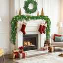 Artificial Norfolk Pine Garlands, Real Touch Winter Pine Garland, Green Artificial Greenery Garland for Mantle, Stairs, Table, Fireplace, Indoor & Outdoor Xmas Decorations(9FT)