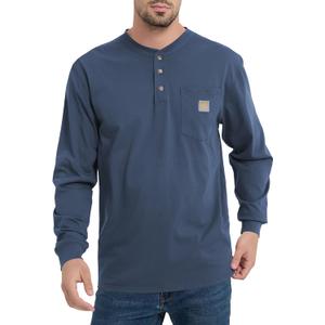 Men's Loose Fit Heavyweight Work Long Sleeve Henley T-Shirts Workwear Pocket Tee (Blue, XXL)