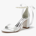 Block Heel Bridal Shoes Open Toe Pearl Heels Wedding Shoes for Bride Wedding Sandals Bride Heels, 38