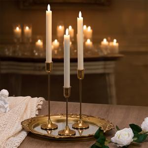 Candlestick Holders, Gold Metal Taper Candle Holders Set of 3, Handmade Heavy Base Brass Vintage Modern Decorative Table Centerpiece for Candlelight Dinner, Fireplace Mantel Wedding Housewarming Dcor