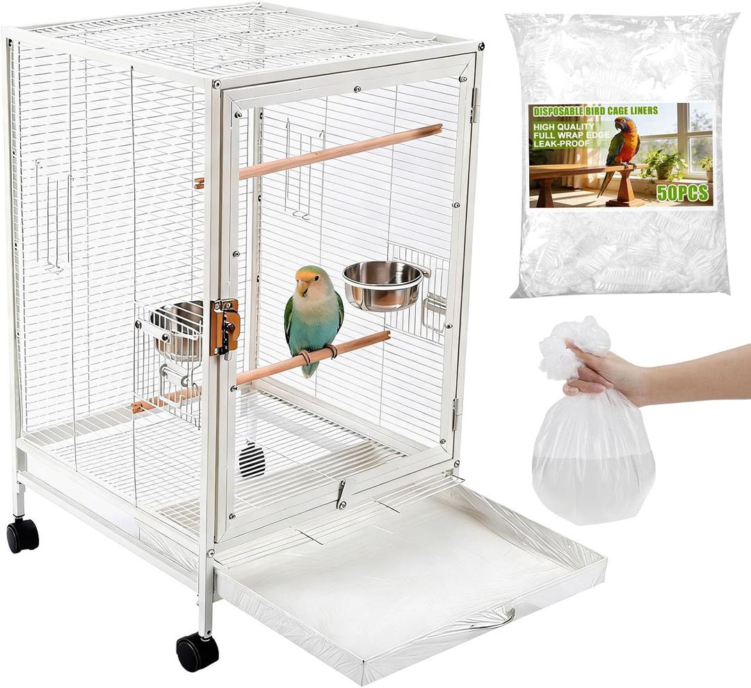 50 Pcs Disposable Bird Cage Liners, 34x22 Inch - Transparent PE Liners for Large Parrot Cages, Fit Amazons, African Greys, Macaws, Easy-to-Clean Tray Accessories