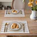 Caflife Boho Farmhouse Placemats Set of 6, Taupe Stripes Cotton Linen Woven Table Mats for Modern Dining Table, 13x19 Inch Rustic Kitchen Decor Place Mats