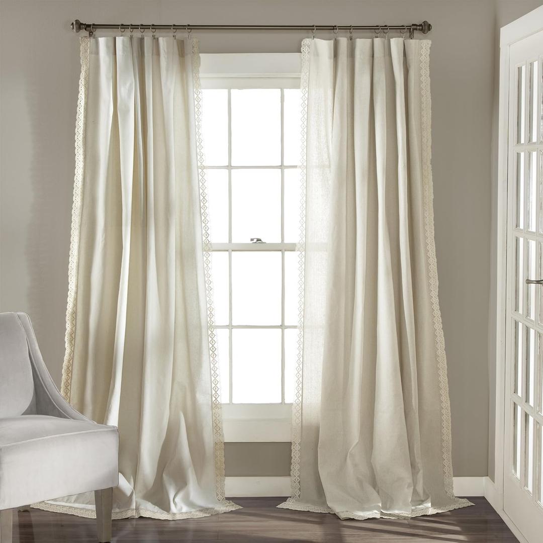 Lush Decor Rosalie Light Filtering Window Curtain Panels, Pair, 54" W x 95" L, Ivory - Lace Curtains for Living Room - Vintage - Cottage Core Decor