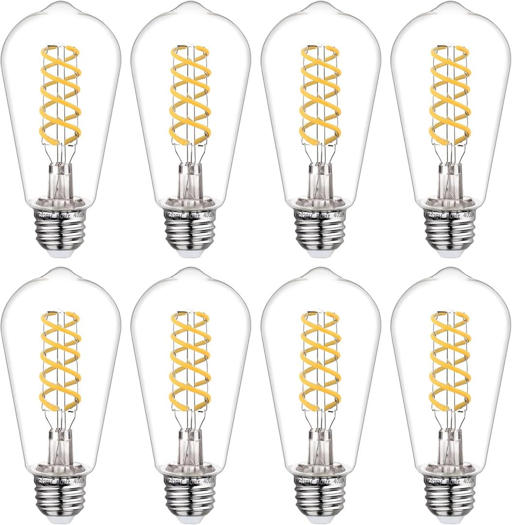 8 Pack ST19(ST58) Vintage LED Edison Light Bulbs, Neutral White 4000K, Dimmable 600LM, CRI 80+, 6W Equivalent to 60W, E26 Base Clear Plastic, Antique Decorative LED Filament Bulbs for Home