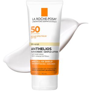 La Roche-Posay Anthelios Mineral Sunscreen SPF 50 Gentle Lotion, Broad Spectrum SPF + Antioxidants, Face & Body Sunscreen, Titanium Dioxide & Zinc Oxide, Oxybenzone Free, Oil Free (3 Fl Oz (Pack of 1)), 90 Ml