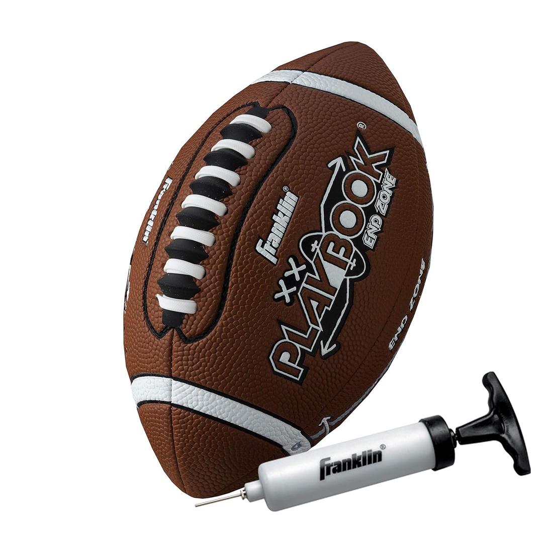 Franklin Sports Playbook Junior Football  Kids Youth Football with Play Diagrams  Junior Size Youth Soft Cover Ball for Kids  Playbook Ball with Air Pump Included