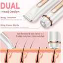 Bikini Trimmer for Women, 2-in-1 Painless Electric Razor for Body and Pubic Hair, IPX7 Waterproof Shaver with Dual Heads - Rechargeable Lady Trimmer for Bikini, Underarm, and Leg (White)