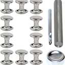 45sets Stainless Steel Leather Rivets with Tools Kits Double Cap Rivet Tubular Metal Studs Repairs Decoration Craft Accessories for Leather Craft Clothes Shoes Bags Belts (10mm Silver with Tools)