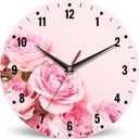 SPUNKER Wall Clock,Pink Roses Flowers Wall Clocks for Living Room Decor,Floral Kitchen Clocks Wall Battery Operated - 10 Inch Round Bathroom Wall Clock Silent Non-Ticking