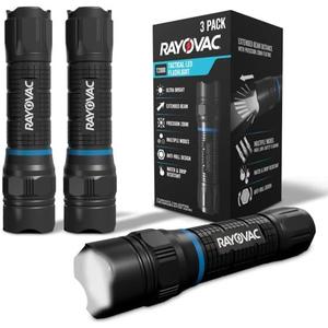 Energizer Rayovac T2000 Tactical LED Flashlights, 400 Lumens (3 Pack), Small Tactical Flashlights Ideal for Everyday Carry, Camping, Work, and Emergencies (Batteries not Included)