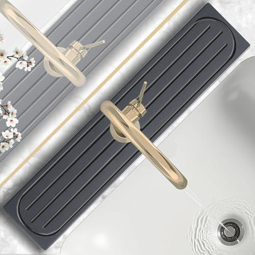 Stone Faucet Mat for Kitchen Sink with Raised Feet, Sink Mat for Kitchen Faucet, Water Absorbent Diatomite Stones Sinks Tray, Sink Splash Guard & Protectors, Stone Drying Tray for Bathroom Counter
