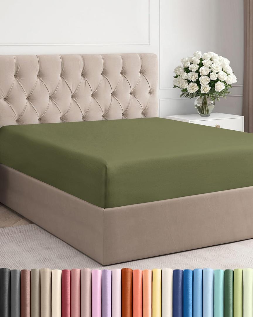 Full Fitted Bed Sheet - Bottom Single Fitted Sheet Only - Soft Hotel Luxury Bedding w/ 8-16 Inch Deep Pockets - Breathable, Cooling & Wrinkle Free - Easy-Care, Fade and Shrink Resistant - Sage Green