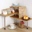 3-Tier Corner Shelf, Bamboo & Metal Storage Rack with Hooks, Adjustable Countertop Organizer for Kitchen, Bathroom, Bedroom or Office