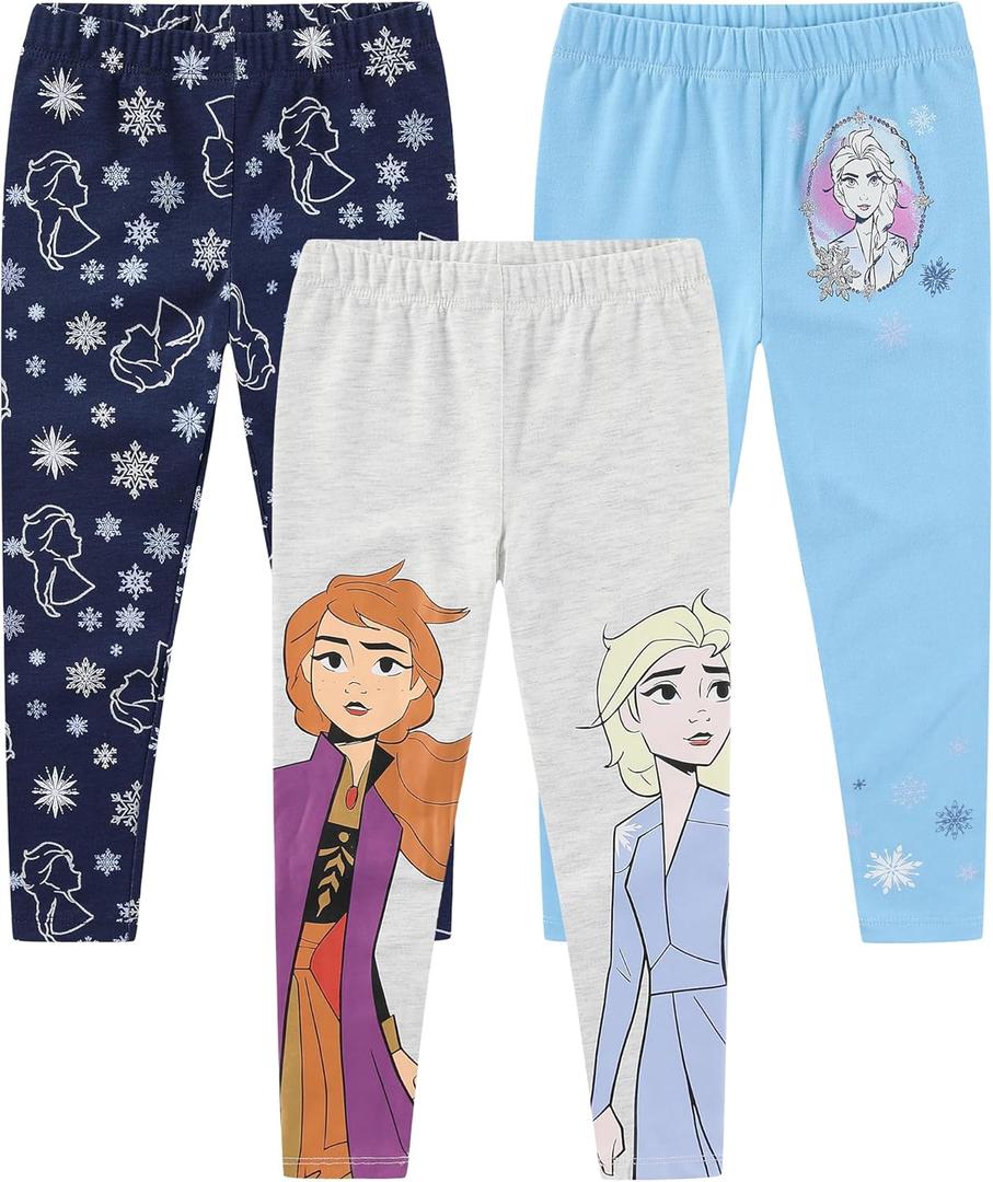 Disney Lilo & Stitch, Minnie Mouse, Frozen Princess Girls 3 Pack Legging Pants Set for Little Kids to Big Kids (5, Frozen - Navy/Blue/Grey)