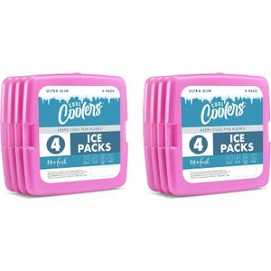 Cool Coolers by Fit + Fresh, Reusable & Long-Lasting Slim Ice Packs, Cold Packs for Lunch Boxes, Ice Packs for Lunch Bags, Purple 8 Pack