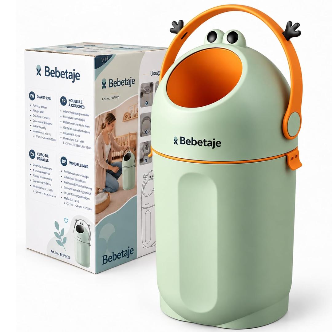 Bebetaje Diaper Pail with Odor Control, Uses Regular Trash Bags, Green