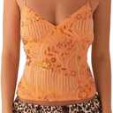 Women Y2K Sequin Rhinestone Criss Cross Straps Crop Cami Top Sexy V Neck Backless Floral Embroidery Halter Tank (Orange, M)
