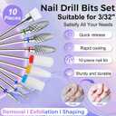 Fantexy 10Pieces Ceramic Nail Drill Bits, 3/32 Inch Professional Acrylic Nail Bit Set,Nail File Bits Nail Art Tools For Electric Manicure Machine Home Salon Use