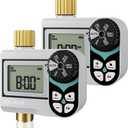 QUOBAS 2 Pack Low Pressure Water Timer, Programmable Sprinkler Timer with Brass Inlet & Outlet for Rain Barrel, Garden Hose, with Ball Valve & Waterproof Screen, Rain Delay/Manual/Auto Modes