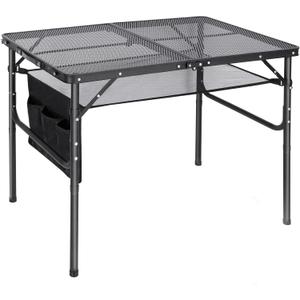 REDCAMP 36x24 Folding Grill Table for Outside, Lightweight Portable Metal Aluminum Outdoor Grill Table with Adjustable Height Legs, Great for Camping Picnic Cooking BBQ, Black 3ft (Medium)