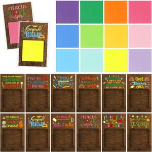 Motipuns 72 Pcs End of Year Teacher Gift Sticky Note Holder Thank You Gift Sticky Note Pad Holder OPP Bags for Graduation Coworker Nurse Teacher Employee Appreciation Gifts (Dark Color)