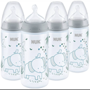 NUK Smooth Flow Anti Colic Baby Bottle, 10 oz, 4 Pack, Elephant