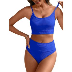 ANRABESS Women High Waisted Bikini Sets Color Block Summer Beach Vacation 2 Piece Bathing Suit Tummy Control Ribbed Swimsuit (Large, Royal Blue) ANRABESS Women High Waisted Bikini Sets Color Block Summer Beach Vacation 2 Piece Bathing Suit Tummy Control Ribbed Swimsuit (Large, Royal Blue)