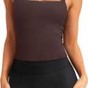 LASLULU Womens Sexy Halter Sports Bra Workout Tops Wirefree Sleeveless Gym Yoga Tank Tops Y2k Casual Crop (Brown, L)
