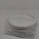 Umigy 100 Pcs 10 Inch 3 Compartments Divided Plastic Plates Bulk Colorful Disposable Heavy Duty Round Dinnerware for Valentine's Day Wedding Birthday Party(White)
