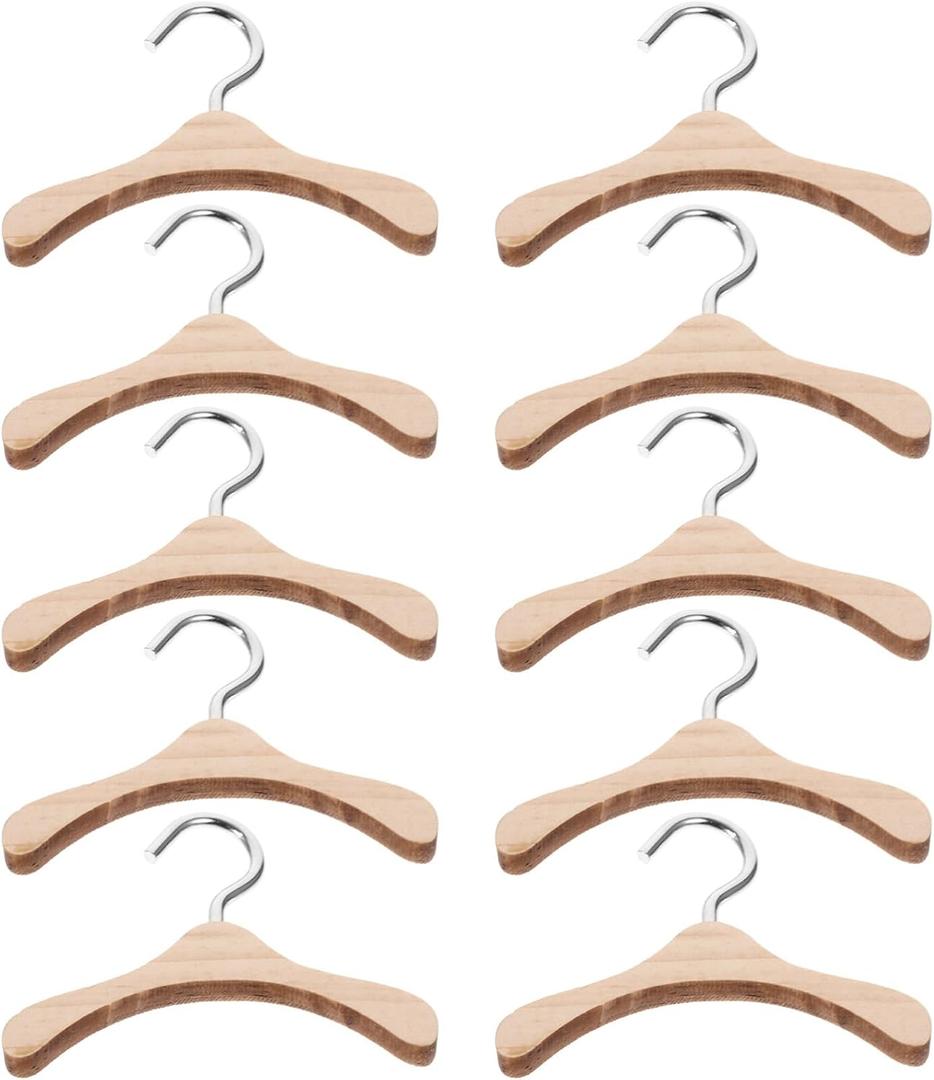 iplusmile 20pcs Wooden Doll Clothes Hangers - 12cm Natural Wood Mini Hanger for Dollhouse Wardrobe, Small Clothing Accessory for BJD, Baby Dolls and Garment Closet Organization