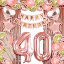 Rose Gold 40th Birthday Decorations for Her - Party Decor with Forty Birthday Theme