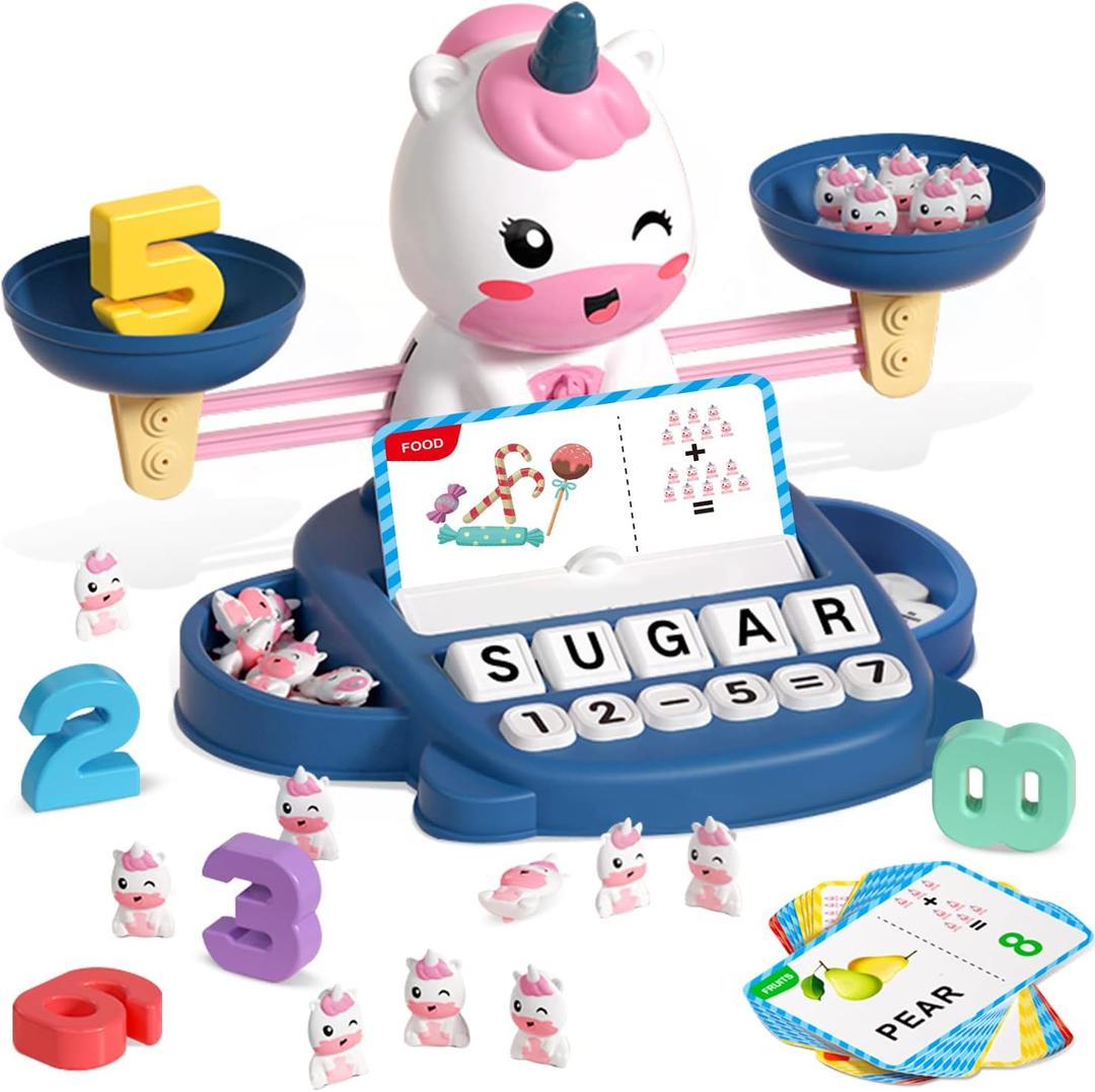 HOPEEYE Unicorns Kindergarten Preschool Learning Activities Math Counting Matching Letter Toys - Toddler Educational Toys for 3 4 5 6 7 Year Olds Girls Birthday Gift Games for Kids Ages 5-7 3-5