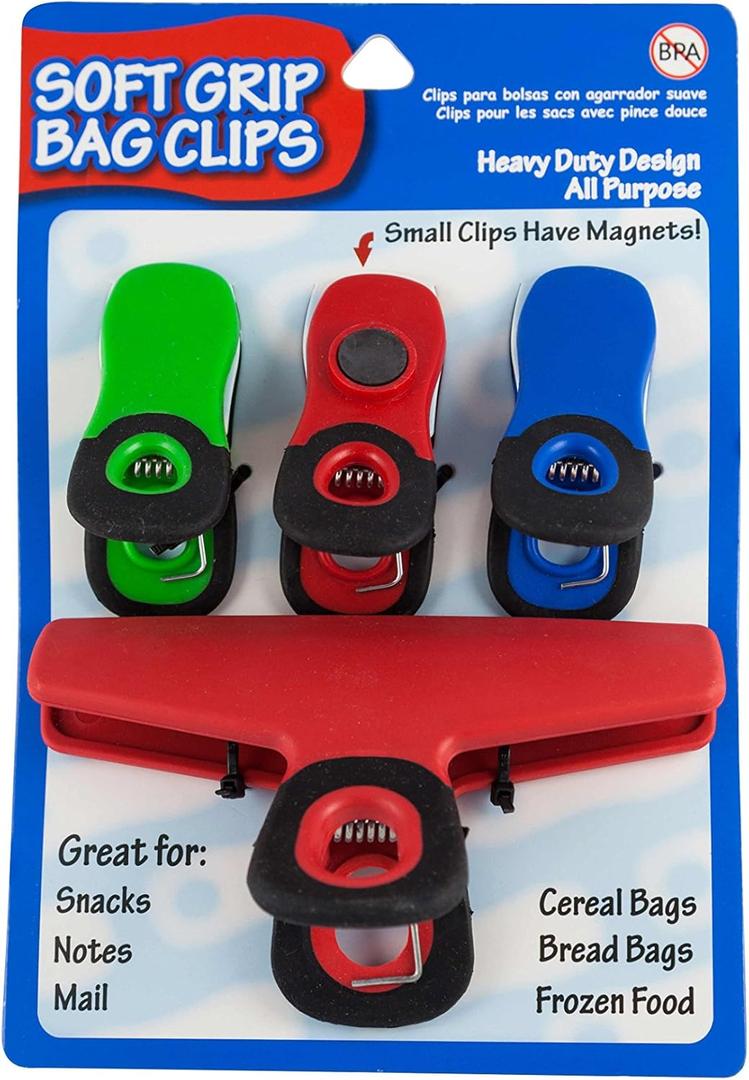 Items 4U! Soft Grip Bag Clips, Assorted Sizes, Assorted Colors, 1-Pack (4 Clips in total)