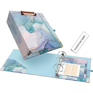 EYROZILL Mini Binder with Clipboard, 3 Ring 2 Inch,for 5.5" x 8.5" Paper.A5 Binders with 5-Tab Dividers for School Office Supplies and Home, Green Marble
