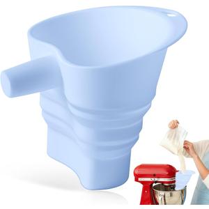 Silicone Mixer Flour Funnel, Foldable Wide Mouth Pouring Chute for Kitchen Stand Mixer to Prevent Spills and Clogs (Blue)