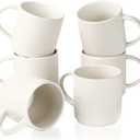 famiware Coffee Mug Set for 6, Star 12 oz Catering Mugs Cup Set with Handle for Coffee, Tea, Cocoa, Milk - Ceramic Stoneware Drinkware Set, Matte White