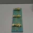 Coastal Wall Mounted Coat Rack with 3 Polished Brass Seahorse Hooks for Hanging, Distressed Hook Rail for Hat & Coats, Nautical Beach Themed Organizer for Entryway & Bathroom