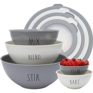 Rae Dunn Mixing Bowls with Lids - 10 Piece Plastic Nesting Bowls Set includes 5 Prep Bowls and 5 Lids (Grey)