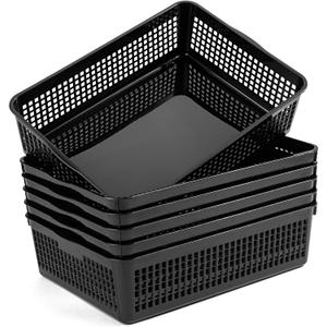 A4 Size Plastic Paper Storage Trays,Desktop File Organizer Baskets,6-Packs (Black)