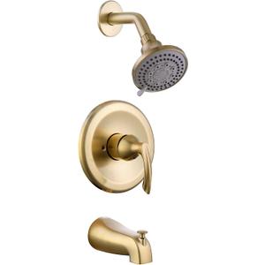 NEWATER Brushed Gold Shower Faucet Set with 5-Functions Shower Head and Tub Spout - Dual Function Trim Kit with Rough-in Valve - Wall Mounted Single-Handle Pressure Balance System Gold Fixtures