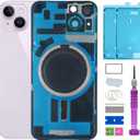 14 Back Glass Replacement for iPhone 14 Back Glass (6.1 Inches) with Pre-Installed Plate + Camera Frame + Lens + Reparing Tools (Purple)