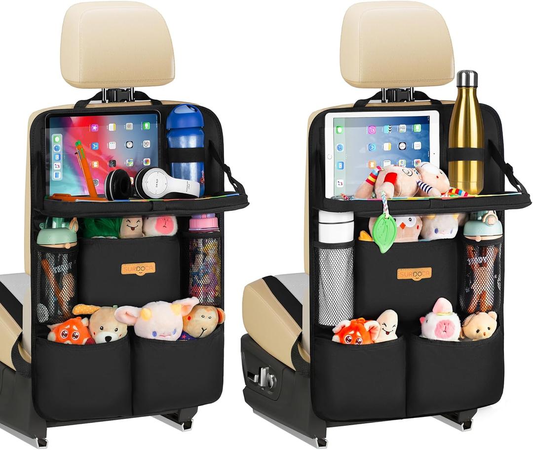 SURDOCA Backseat Car Organizer with Foldable Tray for Kids & Adults NEW MODEL Seat Storage with Touchable Tablet Pocket, Roadtrip Essentials Fits Most Vehicles