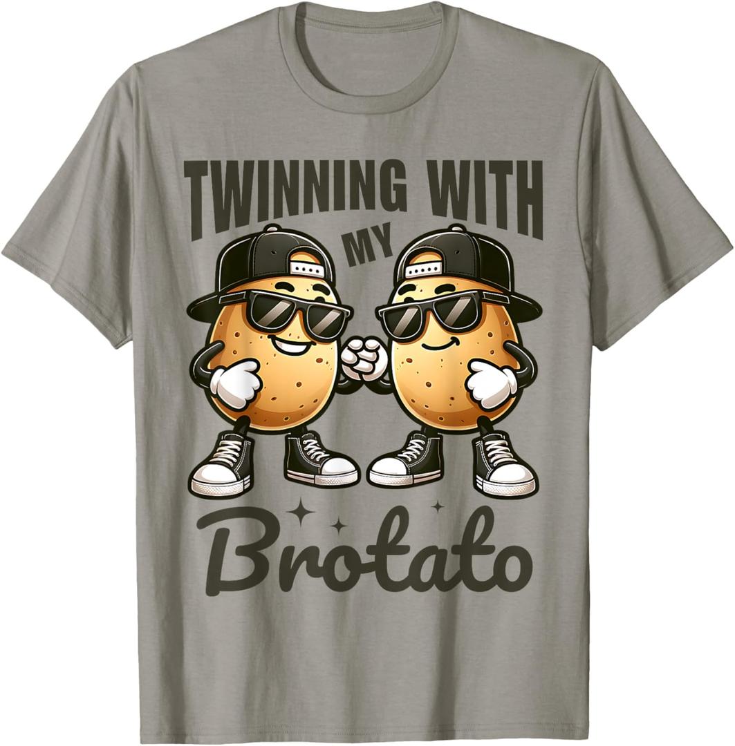 Twinning With My Bro Potato Funny Twin Brothers Best Friend T-Shirt, Size: 9-10Y