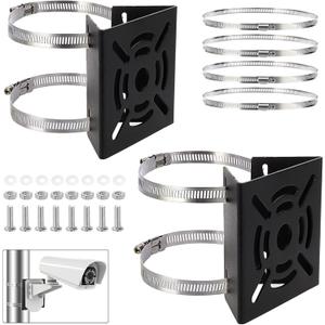 Sumnacon Camera Pole Mount Bracket,2Pcs Stainless Steel Pole Mount Adapter Brackets with Loops,Sturdy Camera Mount Bracket for Pole Post,Universal Pole Mount Bracket for CCTV Security Camera Ptz Dome (Black)
