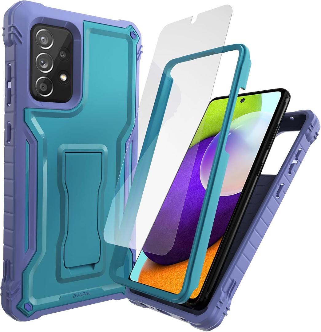 DUOPAL for Samsung Galaxy A52 5G Case, Military Grade Protection Shockproof Case with Tempered Glass HD Screen Protector and Kickstand Compatible with Galaxy A52 Phone 6.5 Inch (Blue)