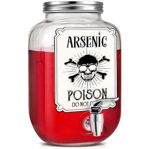 Vesici 1.06 Gallon Halloween Drink Dispenser Glass Halloween Spooky Skull Punch Dispenser Clear Beverage Containers with Faucet for Juice Cocktails Tea Party Picnics Barbecues Daily Supplies