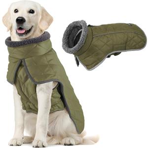 Fragralley Dog Coat Large, Waterproof Dog Jacket with Warm Fleece Lining, Adjustable Reflective Dogs Winter Coat, Turtleneck Pet Coats for Cold Weather (ArmyGreen XXXL)