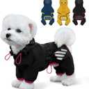 Dog Raincoat, Waterproof Dog Rain Jacket with Hood, Rain Coat with Leash Hole, Reflective Strap for Small Medium Dogs, Lightweight Puppy Clothes(Black, M) (M(Back Length13.4''))