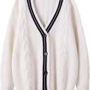 CHARTOU Chunky Cardigan Sweaters for Women Contrast Trim Loose Open Front Fall Cardigan Coat (XX-Large, White)