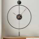 34.624 Inch Large Modern Decorative Giant Pendulum Wall Clocks,Big Classical Metal Dial Wall Clock with Walnut Pointers for Living Room,Office,Entryway,Dining Room Decor (Black)